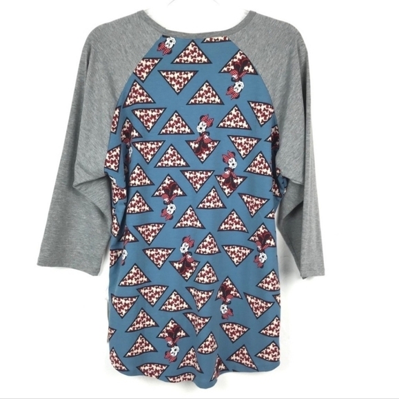 LuLaRoe Disney Minnie Mouse Randy Top Woman's Large L Blue Grey Raglan Shirt - Picture 2 of 7